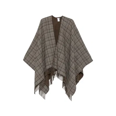 Brunello Cucinelli Cashmere Check Cape In Brown