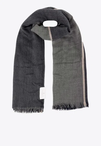 Brunello Cucinelli Cashmere Checked Scarf With Frayed-edges In Gray