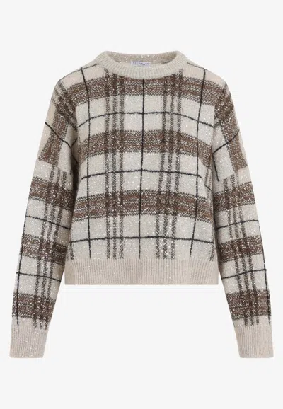 BRUNELLO CUCINELLI CASHMERE CHECKED SWEATER