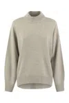 Brunello Cucinelli Elegant Cashmere Turtleneck Sweater With Shimmering Cuff Accents In Light Grey