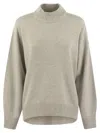 Brunello Cucinelli Elegant Cashmere Turtleneck Sweater With Shimmering Cuff Accents In Light Grey