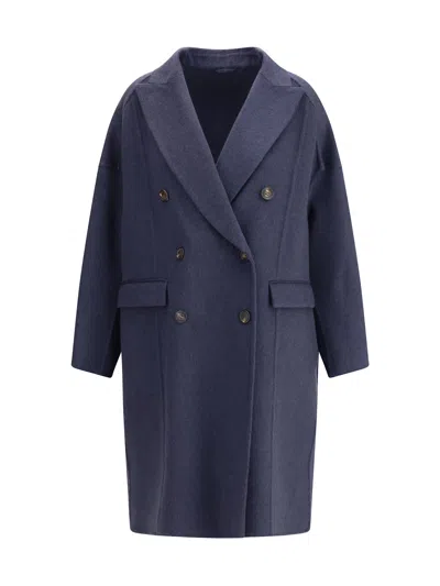 Brunello Cucinelli Cashmere Coat In Blue