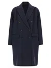 Brunello Cucinelli Double-breasted Black Cashmere Coat With Peak Lapels In Blue