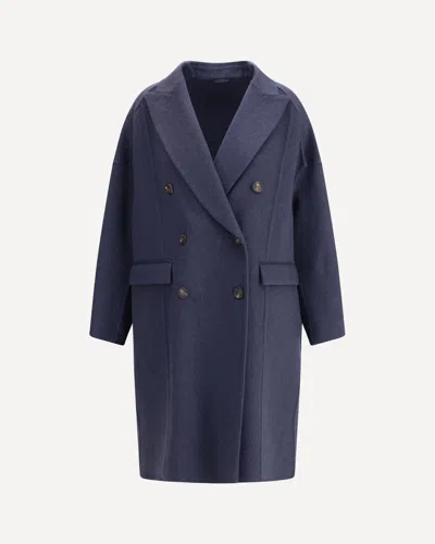 Brunello Cucinelli Cashmere Coat In Blue