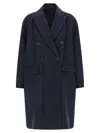 Brunello Cucinelli Double-breasted Black Cashmere Coat With Peak Lapels In Blue