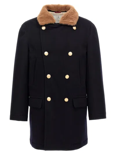 Brunello Cucinelli Cashmere Coat Coats, Trench Coats Blue In Black