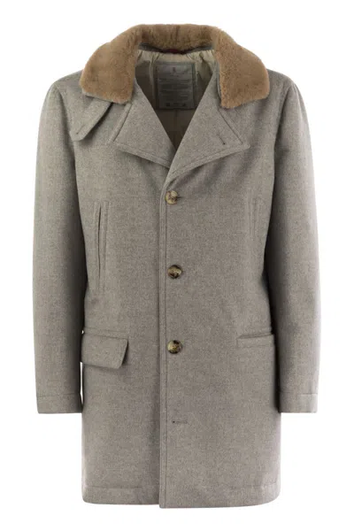 Brunello Cucinelli Luxurious Cashmere Jacket With Shearling Collar In Grey