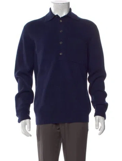 Pre-owned Brunello Cucinelli Cashmere Collar Polo Sweater In Blue