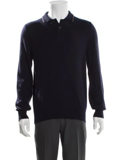 Pre-owned Brunello Cucinelli Cashmere Collar Polo Sweater In Blue