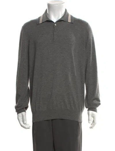 Pre-owned Brunello Cucinelli Cashmere Collar Polo Sweater In Gray