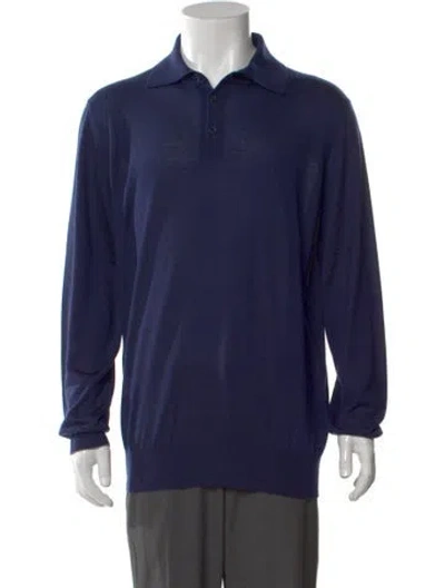Pre-owned Brunello Cucinelli Cashmere Collar Polo Sweater W/ Tags In Blue