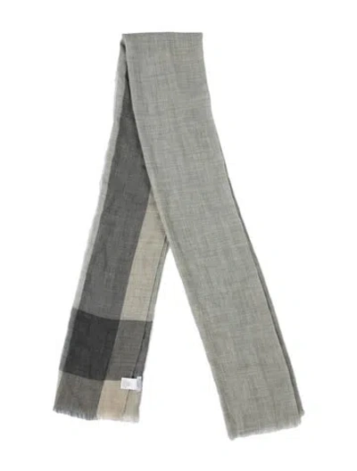 Pre-owned Brunello Cucinelli Cashmere Colorblock Pattern Scarf In Grey