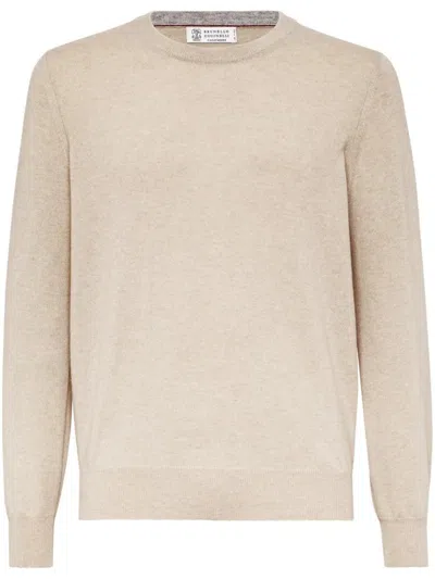 Brunello Cucinelli Cashmere Crew Neck Sweater In Neutral