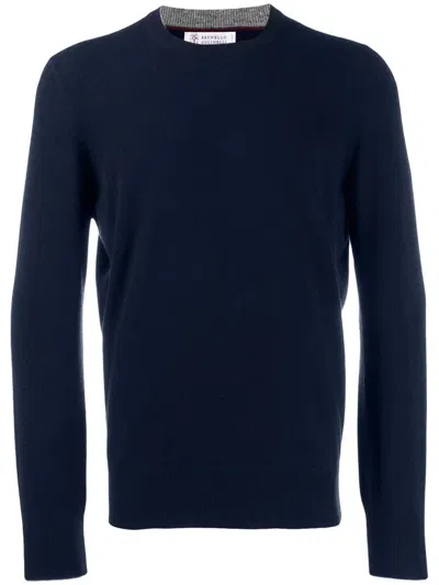 Brunello Cucinelli Cashmere Crew Neck Sweater Clothing In Blue
