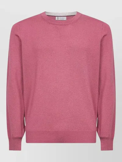 Brunello Cucinelli Cashmere Crew Neck Sweater Long Sleeves In Pink