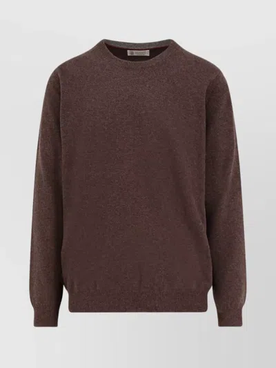 Brunello Cucinelli Cashmere Crew-neck Sweater Ribbed Finish In Brown