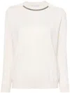 Brunello Cucinelli Crew Neck Long Sleeve Knit Sweater In White