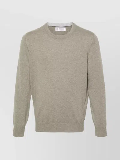 Brunello Cucinelli Cashmere Crew Neck Sweater With Contrasting Edge In Metallic