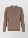 Brunello Cucinelli Cashmere Crew Neck Sweater With Ribbed Cuffs And Hem In Brown