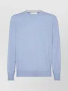Brunello Cucinelli Cashmere Crew Neck Sweater With Ribbed Finish In Blue