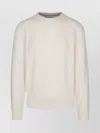 Brunello Cucinelli Cashmere Crew Neck Sweater With Ribbed Texture In Neutral