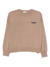 Brunello Cucinelli Crewneck Cashmere Sweater Pocket Detail In Neutral