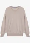 Brunello Cucinelli Cashmere Crew Neck Sweater With Contrasting Edge In Beige