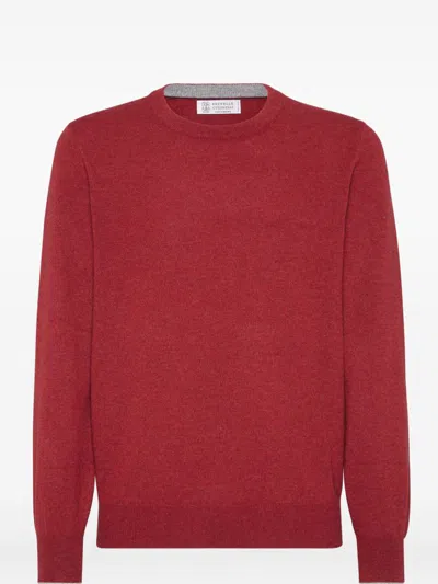 Brunello Cucinelli Cashmere Crew Neck Sweater In Red