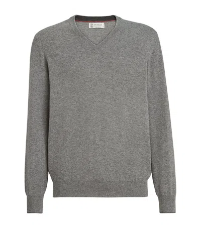 Brunello Cucinelli Cashmere Crew-neck Sweater In Gray