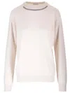 Brunello Cucinelli Cashmere Crewneck Sweater Knitwear White