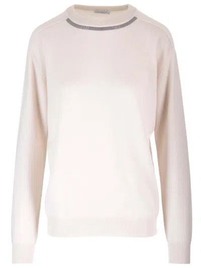 Brunello Cucinelli Cashmere Crewneck Sweater Knitwear White