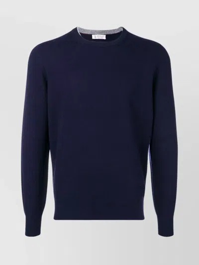BRUNELLO CUCINELLI CASHMERE CREWNECK SWEATER WITH RIBBED FINISH
