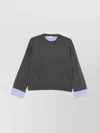 Brunello Cucinelli Cashmere Crewneck Sweater With Striped Cuffs In Gray