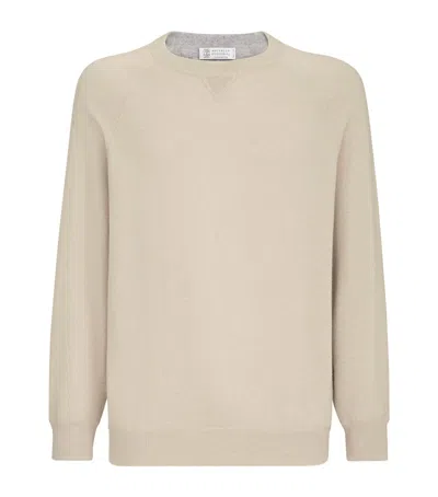 Brunello Cucinelli Cashmere Crew-neck Sweatshirt In Neutral