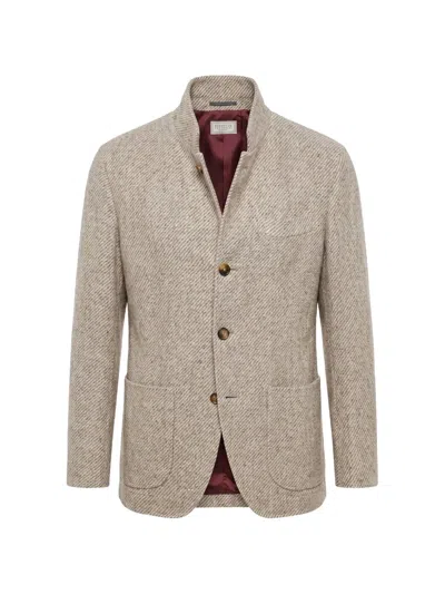 Brunello Cucinelli Cashmere And Silk Diagonal Outerwear Blazer With Patch Pockets In Multi