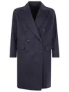 Brunello Cucinelli Double-breasted Black Cashmere Coat With Peak Lapels In Blue