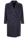 Brunello Cucinelli Double-breasted Black Cashmere Coat With Peak Lapels In Blue