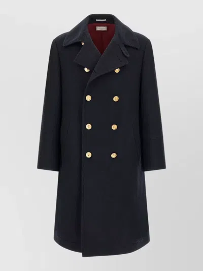 Brunello Cucinelli Cashmere Double Breasted Coat Wide Lapels In Black