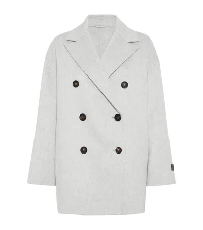 Brunello Cucinelli Cashmere Double-breasted Peacoat In Gray