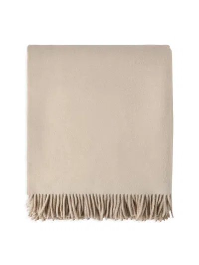 Brunello Cucinelli Cashmere Double Cloth Throw With Fringe In Brown