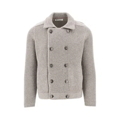 Brunello Cucinelli Cashmere Double-breasted Cardigan In Gray