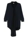 Brunello Cucinelli Ribbed Tie-neck Dress In Blue