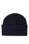 Brunello Cucinelli Cashmere English Rib Beanie In Navy Blue
