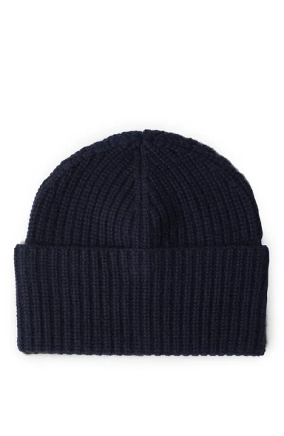 Brunello Cucinelli Cashmere English Rib Beanie In Navy Blue