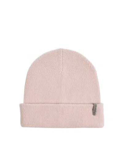 Brunello Cucinelli Kids' Cashmere English Rib Beanie With Monili In Pink