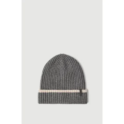 Brunello Cucinelli Cashmere English Rib Knit Beanie With Monili In Gray