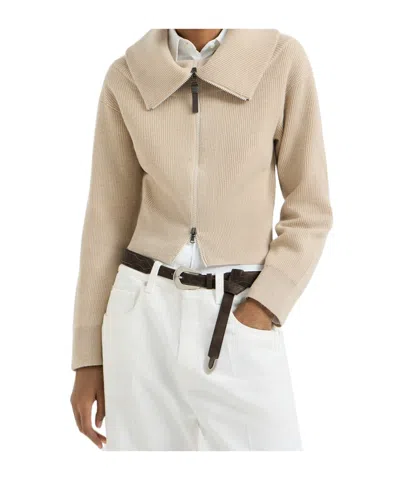 Brunello Cucinelli Cashmere English Rib Knit Cardigan In Neutral