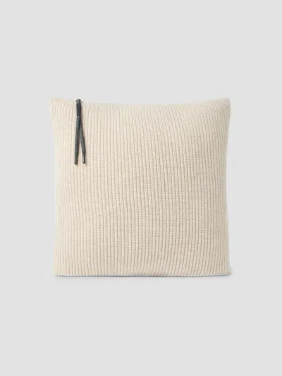 Brunello Cucinelli Cashmere English Rib Knit Cushion With Shiny Zipper Pull In Neutral