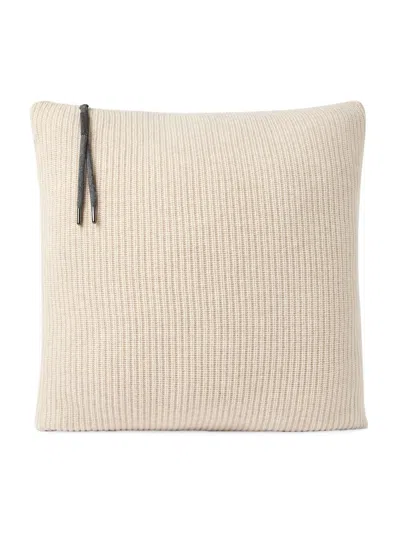 Brunello Cucinelli Cashmere English Rib Knit Cushion With Shiny Zipper Pull In Neutral
