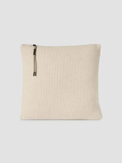 Brunello Cucinelli Cashmere English Rib Knit Cushion With Shiny Zipper Pull In Neutral